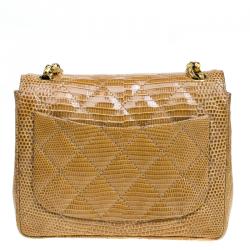Pre Owned Chanel Brown Lizard Mini Square Flap Bag
