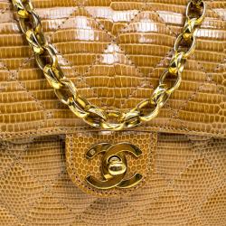 Pre Owned Chanel Brown Lizard Mini Square Flap Bag