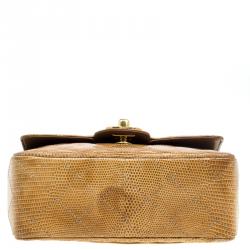 Pre Owned Chanel Brown Lizard Mini Square Flap Bag