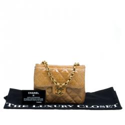 Pre Owned Chanel Brown Lizard Mini Square Flap Bag