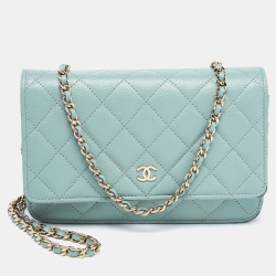 Chanel Mint Green Quilted Caviar Leather WOC Bag