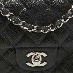 Pre Owned Chanel Black Quilted Caviar Leather New Mini Classic Single Flap Bag