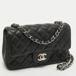 Pre Owned Chanel Black Quilted Caviar Leather New Mini Classic Single Flap Bag