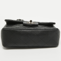 Pre Owned Chanel Black Quilted Caviar Leather New Mini Classic Single Flap Bag