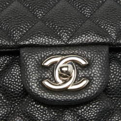 Pre Owned Chanel Black Quilted Caviar Leather New Mini Classic Single Flap Bag