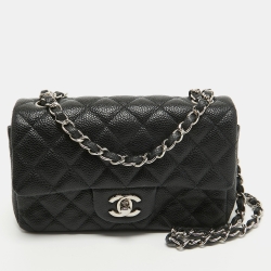 Pre Owned Chanel Black Quilted Caviar Leather New Mini Classic Single Flap Bag
