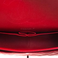 مملوكة مسبقًا حقيبة شانيل قلاب مزدوج كلاسيك كبيرة جلد كافيار مبطنة حمراء