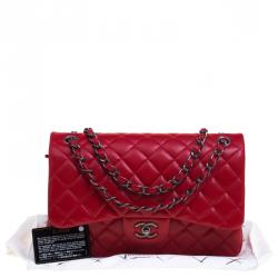 مملوكة مسبقًا حقيبة شانيل قلاب مزدوج كلاسيك كبيرة جلد كافيار مبطنة حمراء