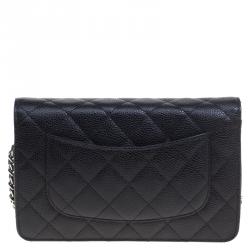 Pre Owned Chanel Black Quilted Caviar Leather WOC Clutch Bag