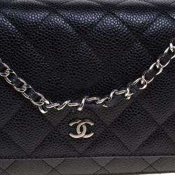 Pre Owned Chanel Black Quilted Caviar Leather WOC Clutch Bag