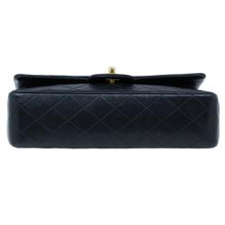 Pre Owned Chanel Black Lambskin Medium Double Flap Shoulder Bag