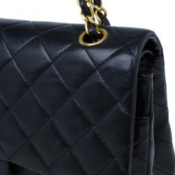 Pre Owned Chanel Black Lambskin Medium Double Flap Shoulder Bag