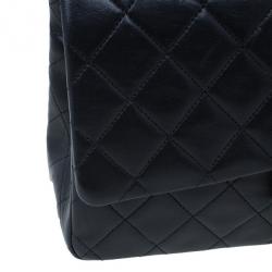 Pre Owned Chanel Black Lambskin Medium Double Flap Shoulder Bag