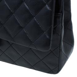 Pre Owned Chanel Black Lambskin Medium Double Flap Shoulder Bag