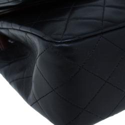 Pre Owned Chanel Black Lambskin Medium Double Flap Shoulder Bag