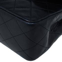 Pre Owned Chanel Black Lambskin Medium Double Flap Shoulder Bag