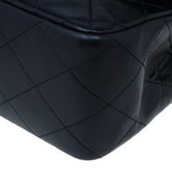 Pre Owned Chanel Black Lambskin Medium Double Flap Shoulder Bag