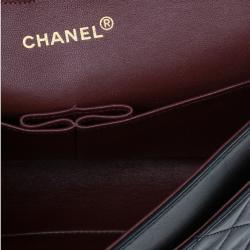 Pre Owned Chanel Black Lambskin Medium Double Flap Shoulder Bag