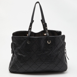Pre Owned Chanel Black Quilted Glazed Leather Large On the Road Tote