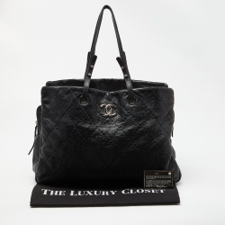 Pre Owned Chanel Black Quilted Glazed Leather Large On the Road Tote