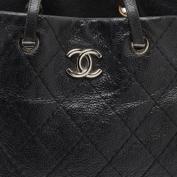 Pre Owned Chanel Black Quilted Glazed Leather Large On the Road Tote