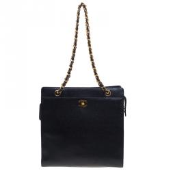 مملوكة مسبقًا Chanel Black Caviar Leather CC Vintage Shopper Tote