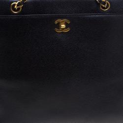 مملوكة مسبقًا Chanel Black Caviar Leather CC Vintage Shopper Tote