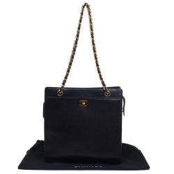 مملوكة مسبقًا Chanel Black Caviar Leather CC Vintage Shopper Tote