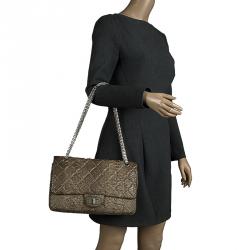 Pre Owned Chanel Grey Quilted Python Reissue 2.55 Classic Flap Bag