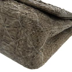 Pre Owned Chanel Grey Quilted Python Reissue 2.55 Classic Flap Bag