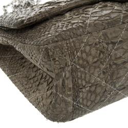 Pre Owned Chanel Grey Quilted Python Reissue 2.55 Classic Flap Bag
