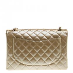 Pre Owned حقيبة شانيل قلاب مفرد كلاسيك ماكسي جلد لامعة مبطنة بيج