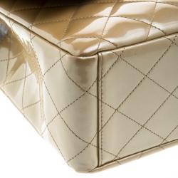 Pre Owned حقيبة شانيل قلاب مفرد كلاسيك ماكسي جلد لامعة مبطنة بيج