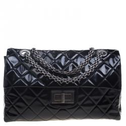 Pre Owned Chanel Black Quilted Patent Leather XXL Reissue Travel Bag