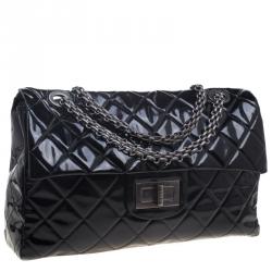 Pre Owned Chanel Black Quilted Patent Leather XXL Reissue Travel Bag