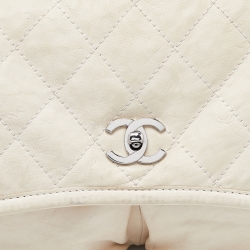 Pre Owned Chanel Off White Quilted Leather Split Pocket Flap Bag
