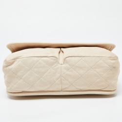 Pre Owned Chanel Off White Quilted Leather Split Pocket Flap Bag