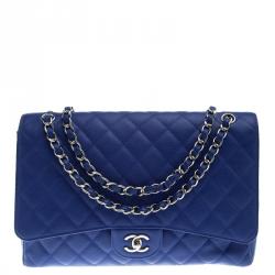 Chanel Blue Quilted Caviar Leather Maxi Classic Single Flap Bag