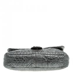 Pre Owned Chanel Grey Embossed Patent Leather Flap Bag