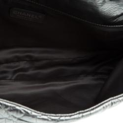 Pre Owned Chanel Grey Embossed Patent Leather Flap Bag