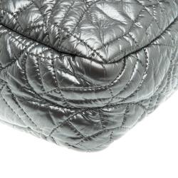 Pre Owned Chanel Grey Embossed Patent Leather Flap Bag