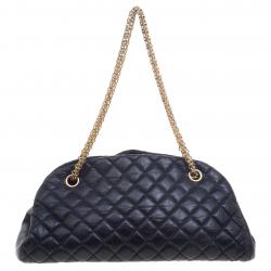 Pre Owned Chanel Navy Blue Quilted Leather Medium Just Mademoiselle Bowling Bag