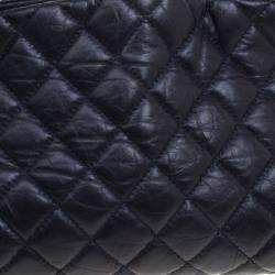 Pre Owned Chanel Navy Blue Quilted Leather Medium Just Mademoiselle Bowling Bag