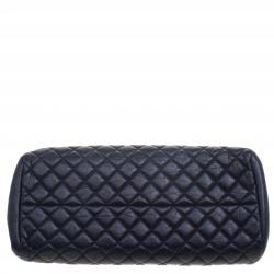 Pre Owned Chanel Navy Blue Quilted Leather Medium Just Mademoiselle Bowling Bag