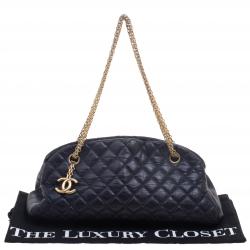Pre Owned Chanel Navy Blue Quilted Leather Medium Just Mademoiselle Bowling Bag