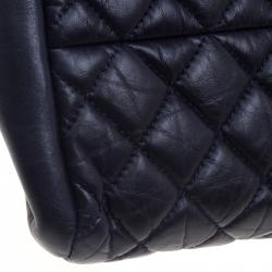 Pre Owned Chanel Navy Blue Quilted Leather Medium Just Mademoiselle Bowling Bag
