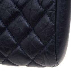 Pre Owned Chanel Navy Blue Quilted Leather Medium Just Mademoiselle Bowling Bag