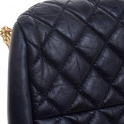 Pre Owned Chanel Navy Blue Quilted Leather Medium Just Mademoiselle Bowling Bag