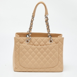 Pre Owned Chanel Beige Quilted Caviar Leather GST Shopper Tote