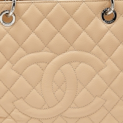 Pre Owned Chanel Beige Quilted Caviar Leather GST Shopper Tote